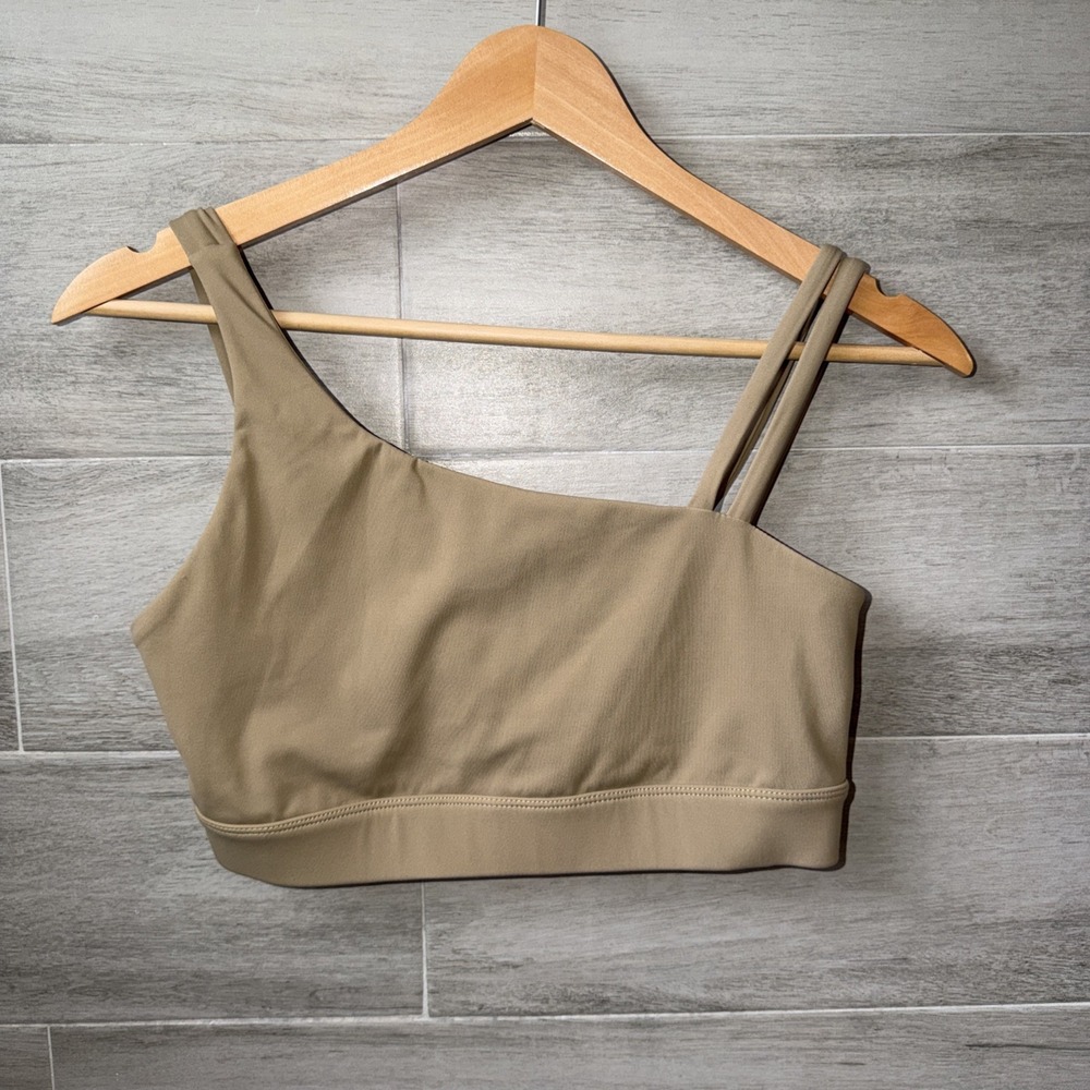 ADANOLA Ultimate Asymmetric Double Strap Bralette Size Medium Tan Low Impact